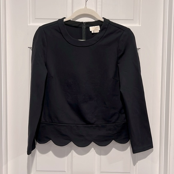 Kate Spade Ponte Scallop Crop Top Sweatshirt Pullover Sweater Black Small Size 2 - Picture 2 of 5